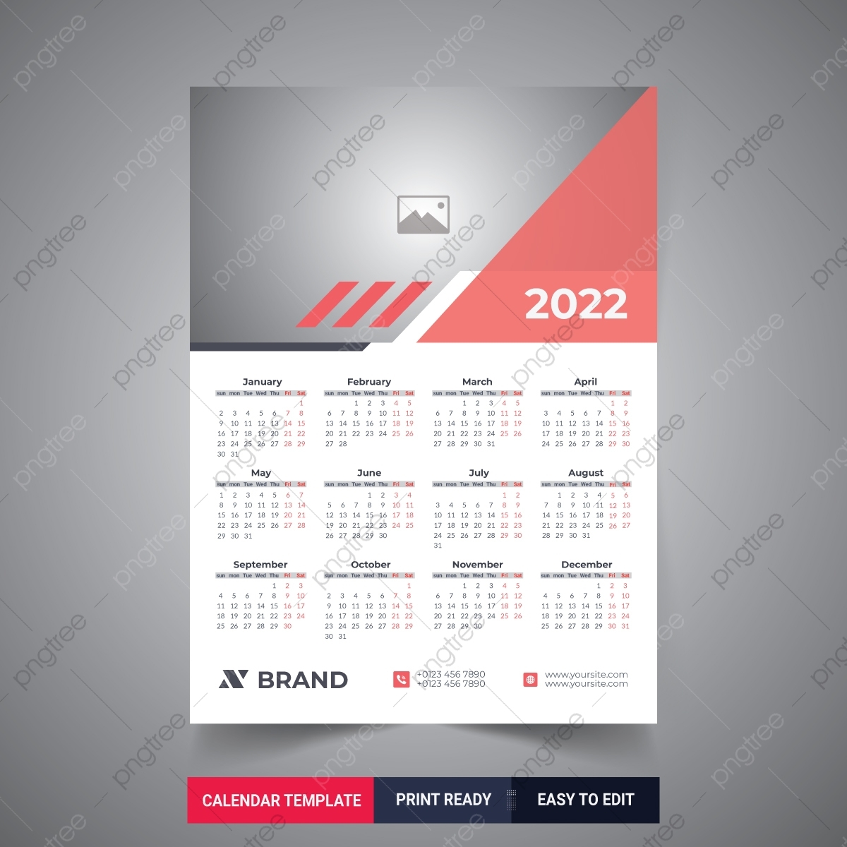 Print Ready Wall Calendar 2022 Design Vector Week Starts On Saturday Template With Place For Photo And Company Logo Template Download On Pngtree