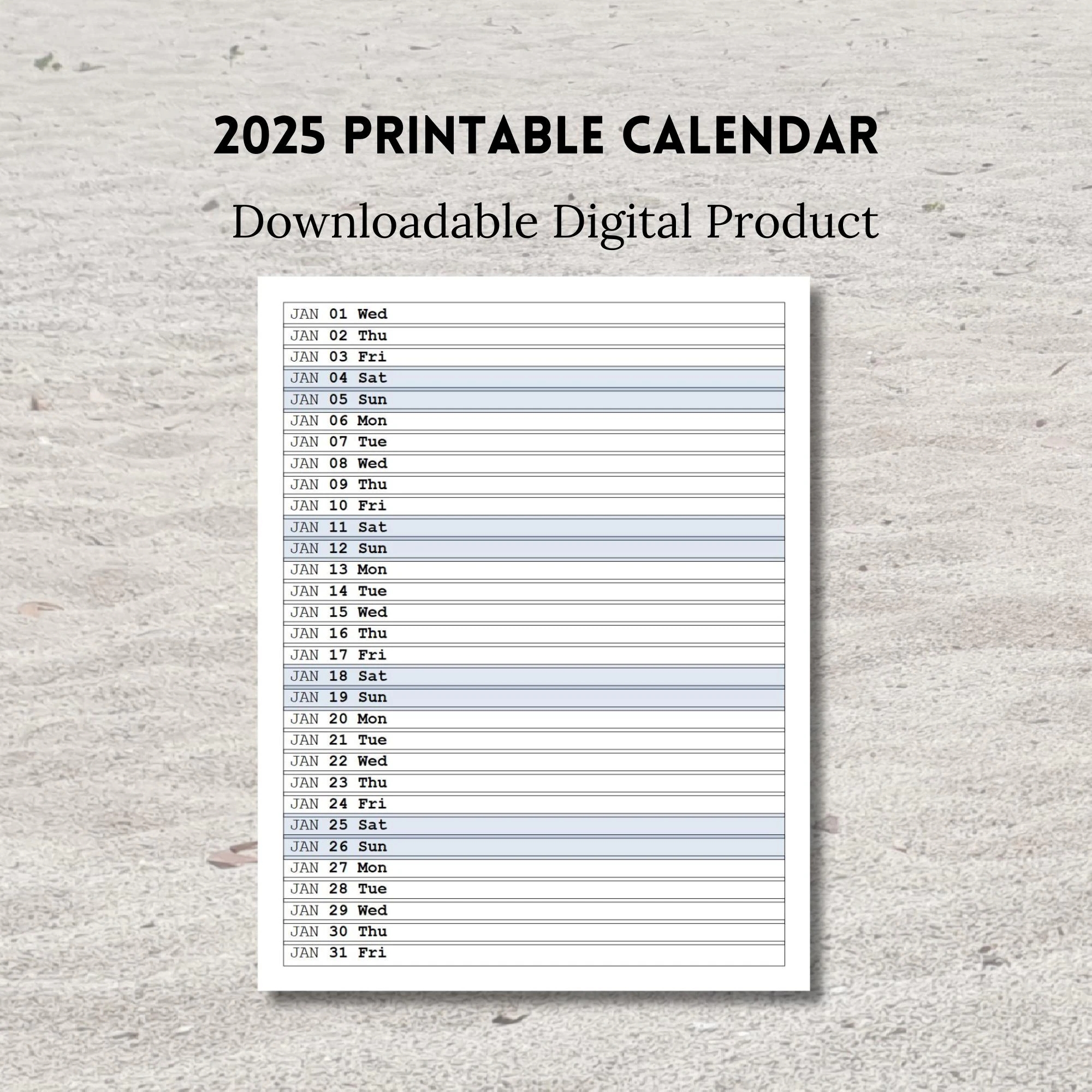 Printable 2025 Calendar Portrait A4 A5 And Letter Size PDF Etsy