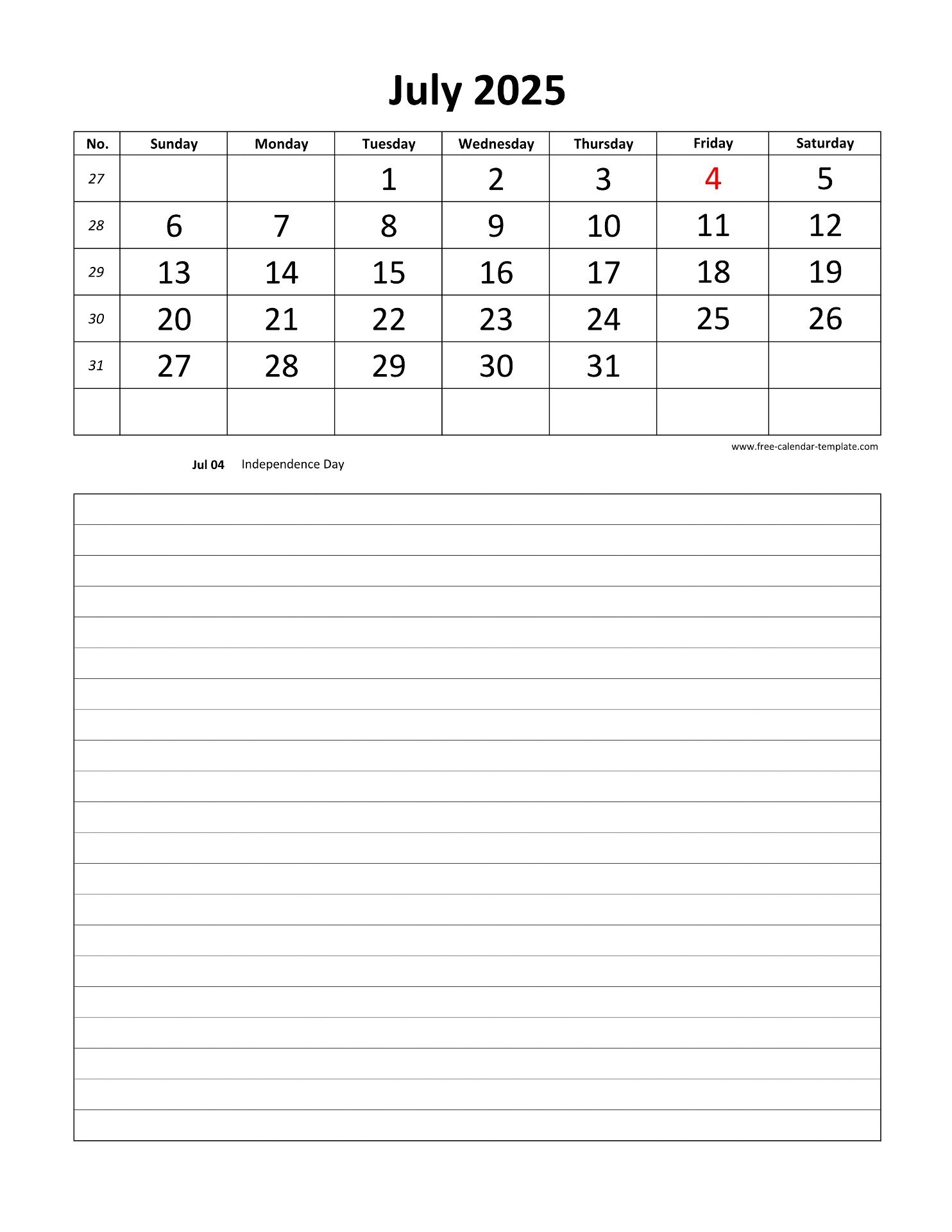 Vertical Monthly Calendar Printable 2025