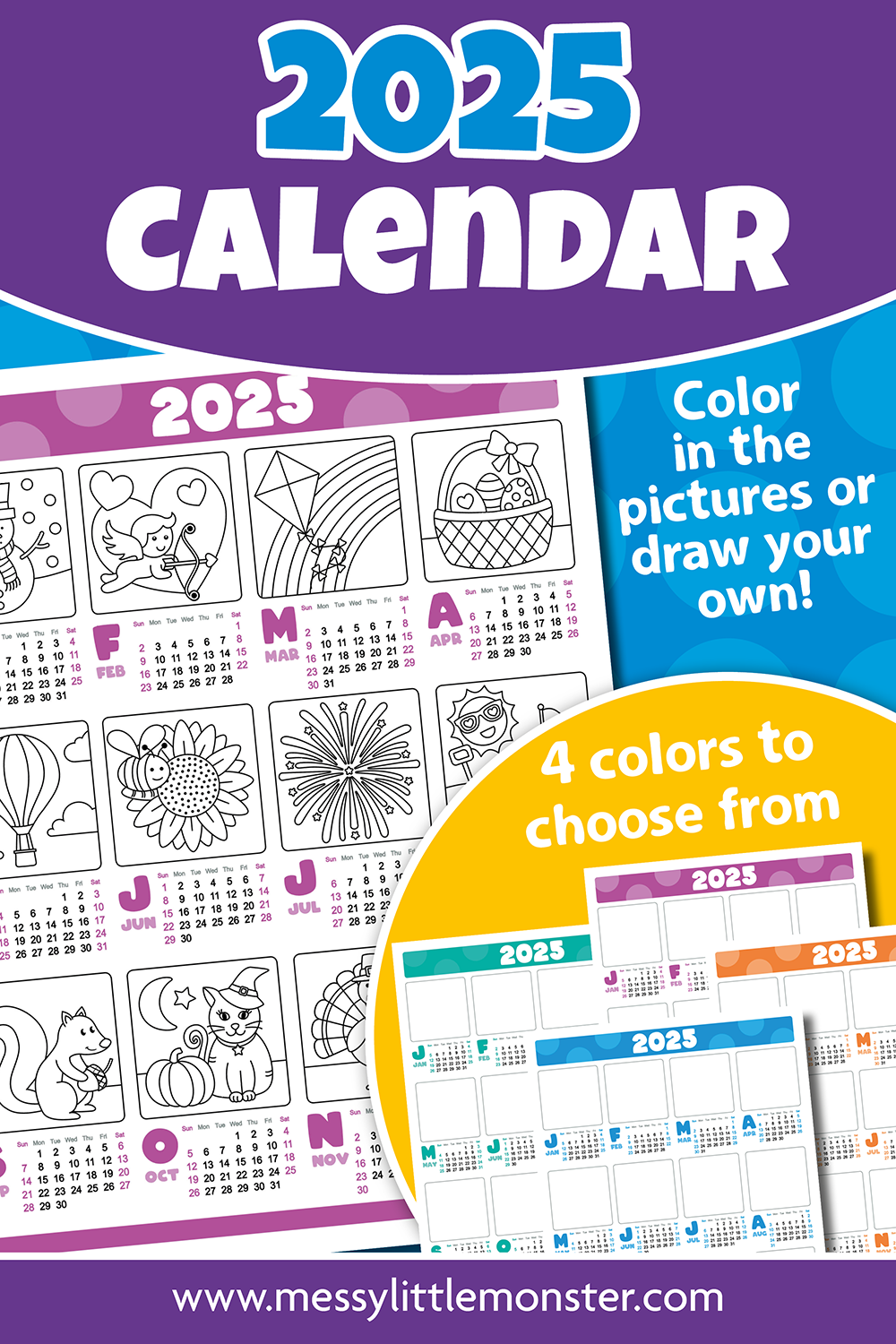 Printable Color Calendar 2025