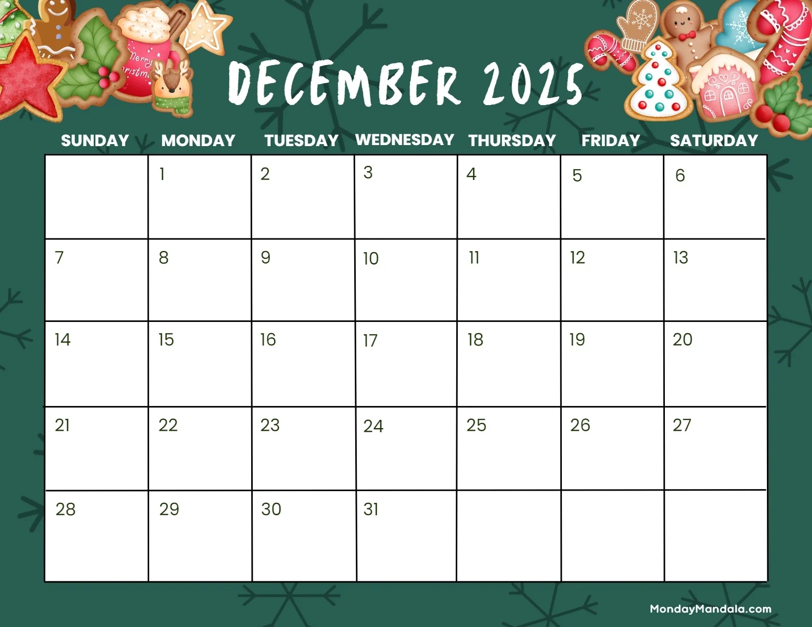 December 2025 Calendar Pdf Printable Free