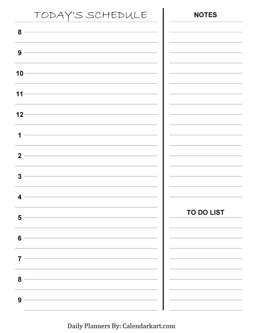 Printable Daily Planner Template Calendarkart