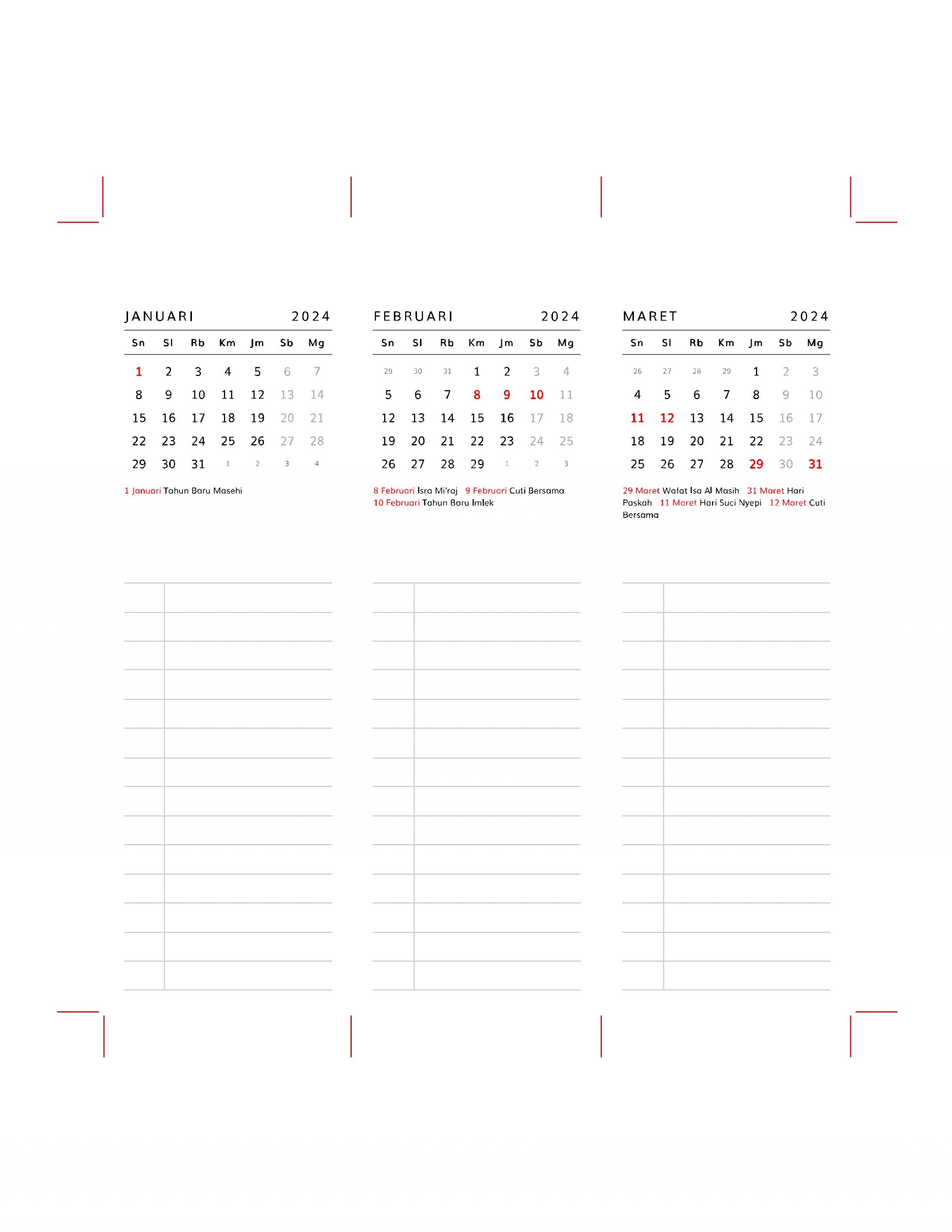 Year Long Calendar Printable