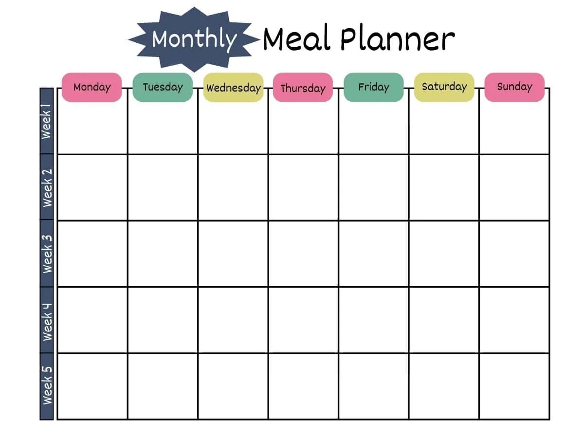 Meal Plan Calendar Printable