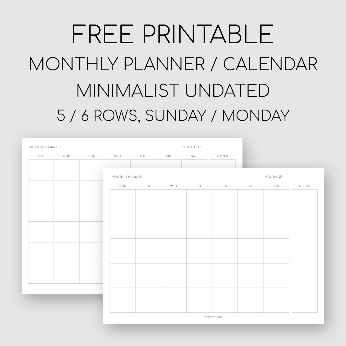 Undated Monthly Calendar Printable