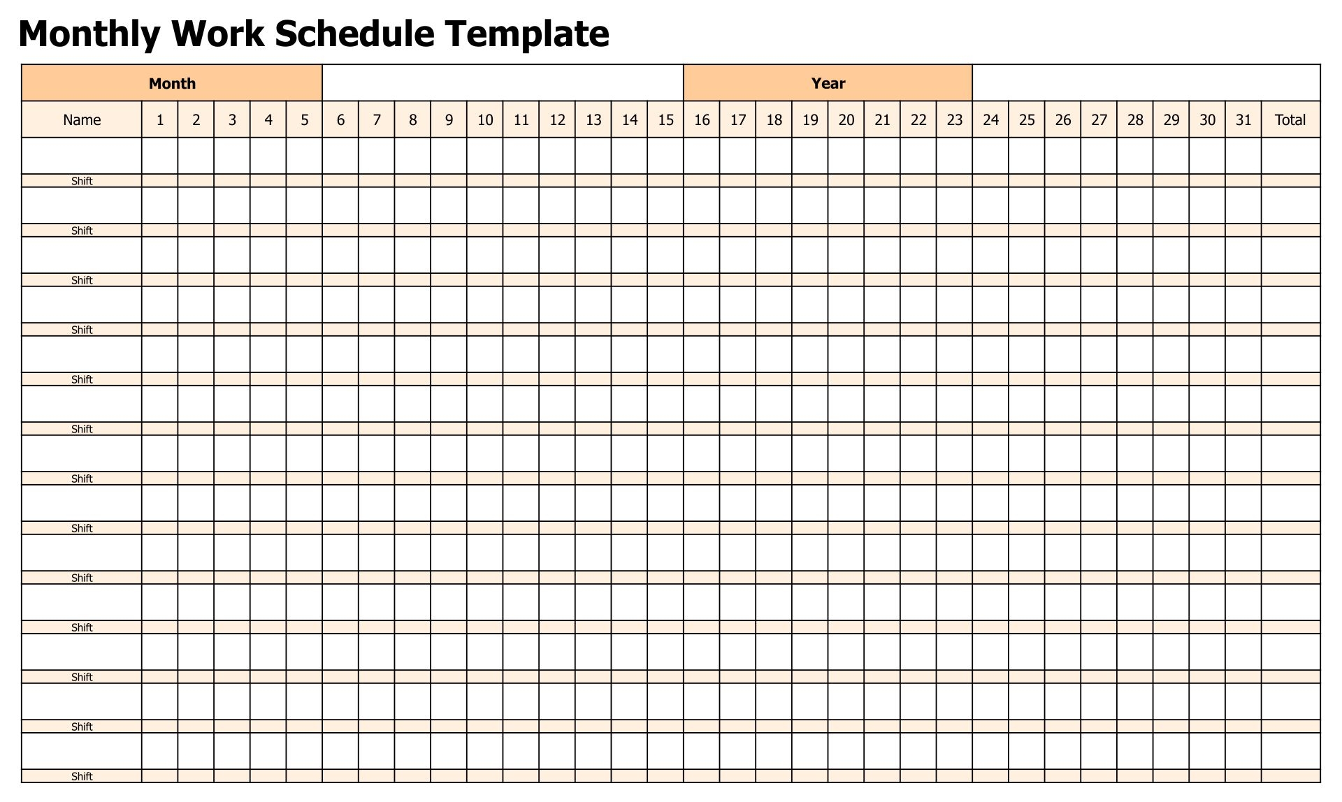 Printable Work Calendar