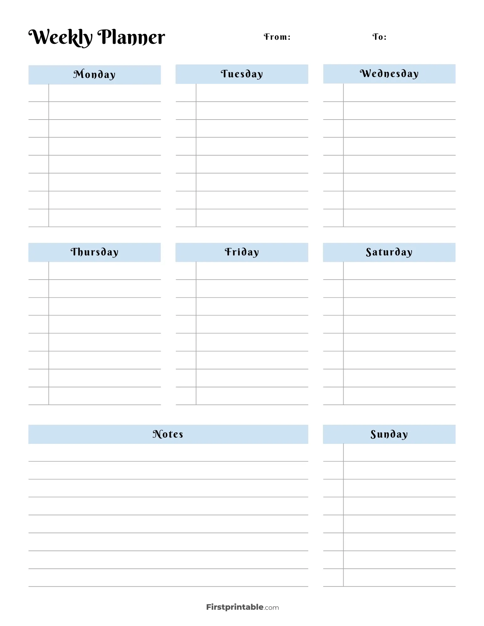 One Week Printable Calendar