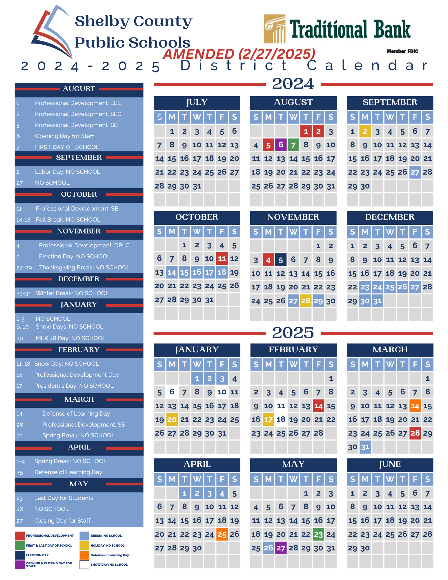 SCPS Board Of Education Amends School Calendar To Reflect Make Up Days Shelby County Public Schools