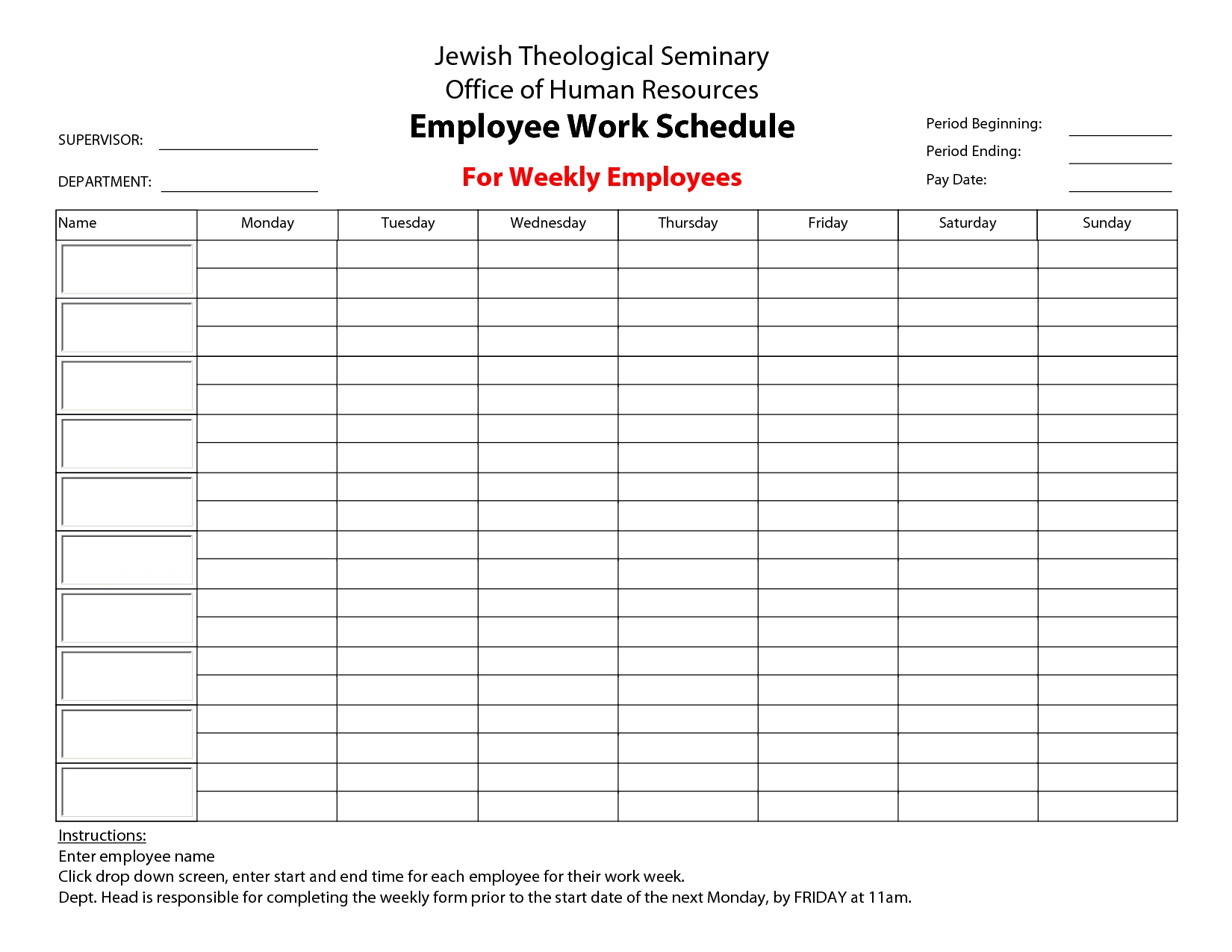 Self Employment Work Calendar