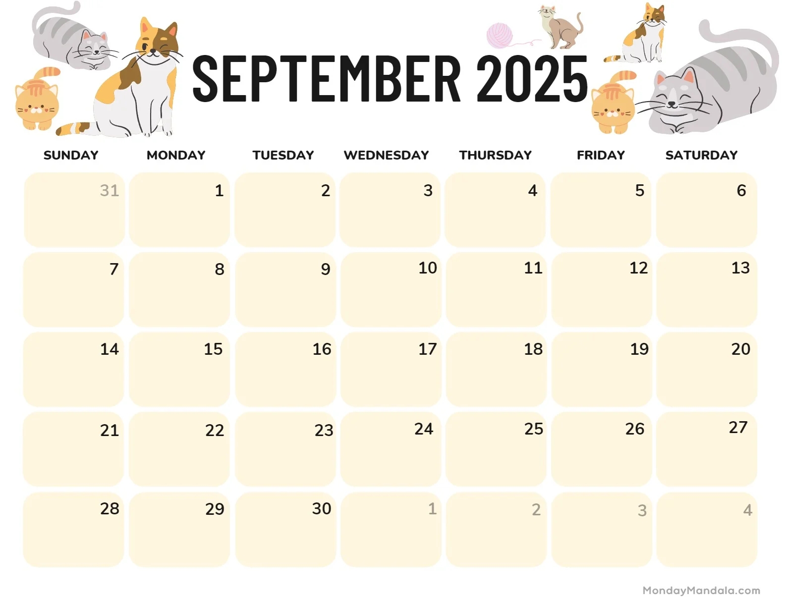 September 2025 Calendar 52 Free PDF Printables 