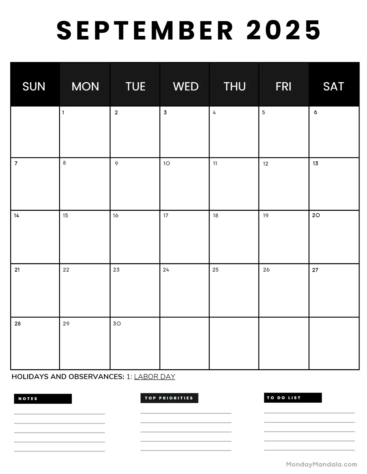 Free Printable Sept Calendar Free Printable Sept Calendar