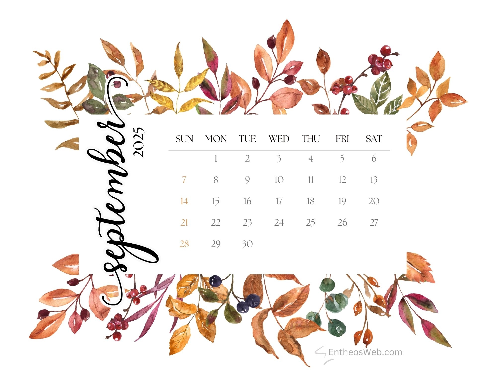 Blank Calendar 2025 September Printable