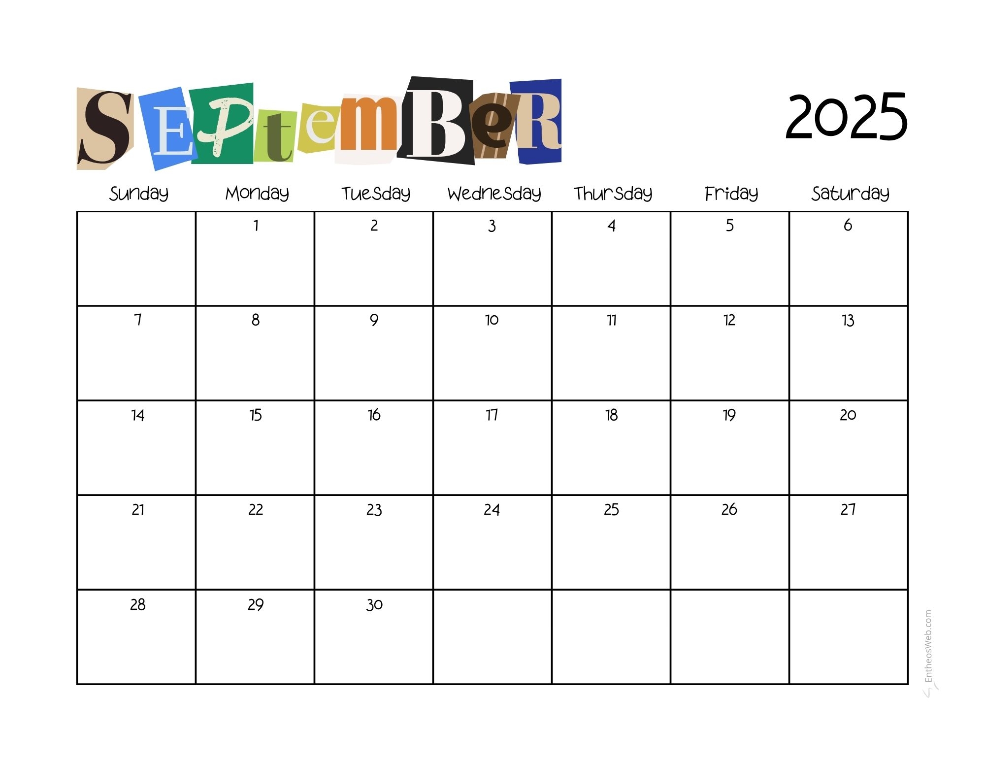 September 2025 Calendar Printables EntheosWeb September 2025 Calendar Printables EntheosWeb