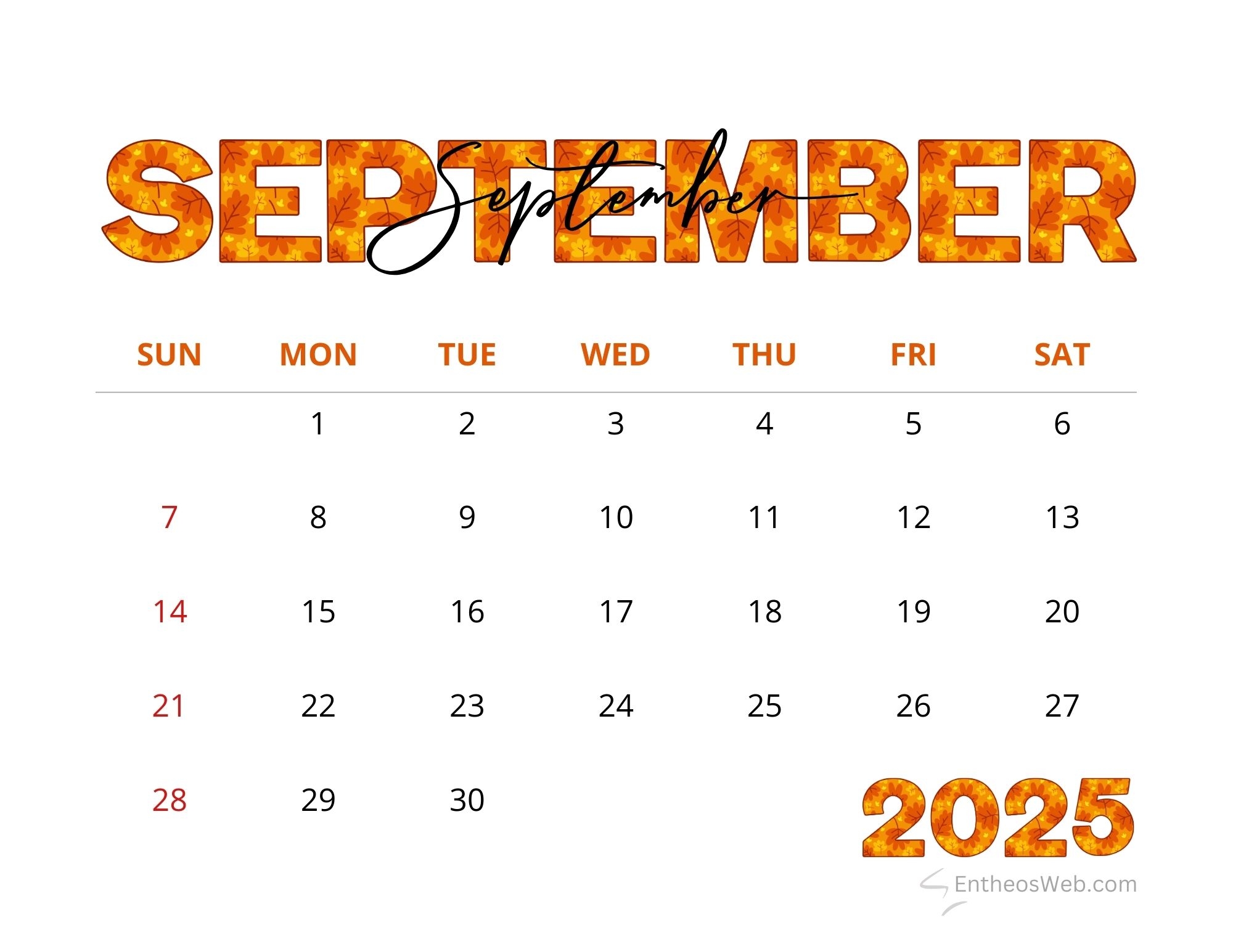 Fall 2025 Calendar Printable