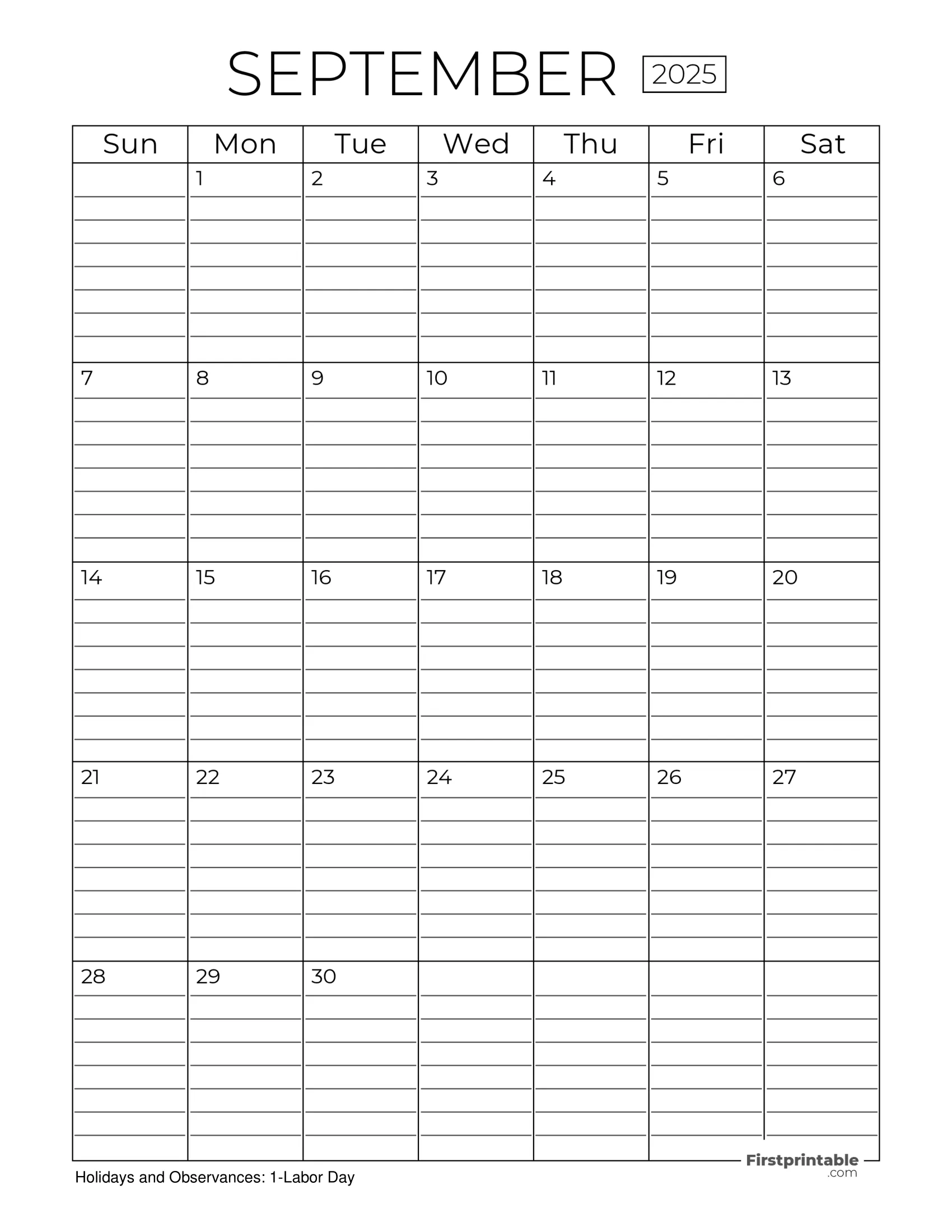 September 2025 Calendars Free Printable Fillable