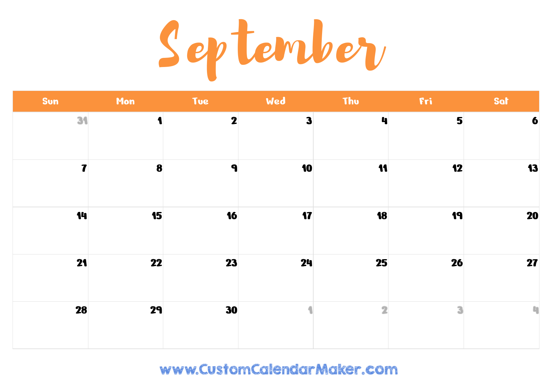 September 2025 Printable Calendar 23 Free Templates PDF Custom Calendar Maker