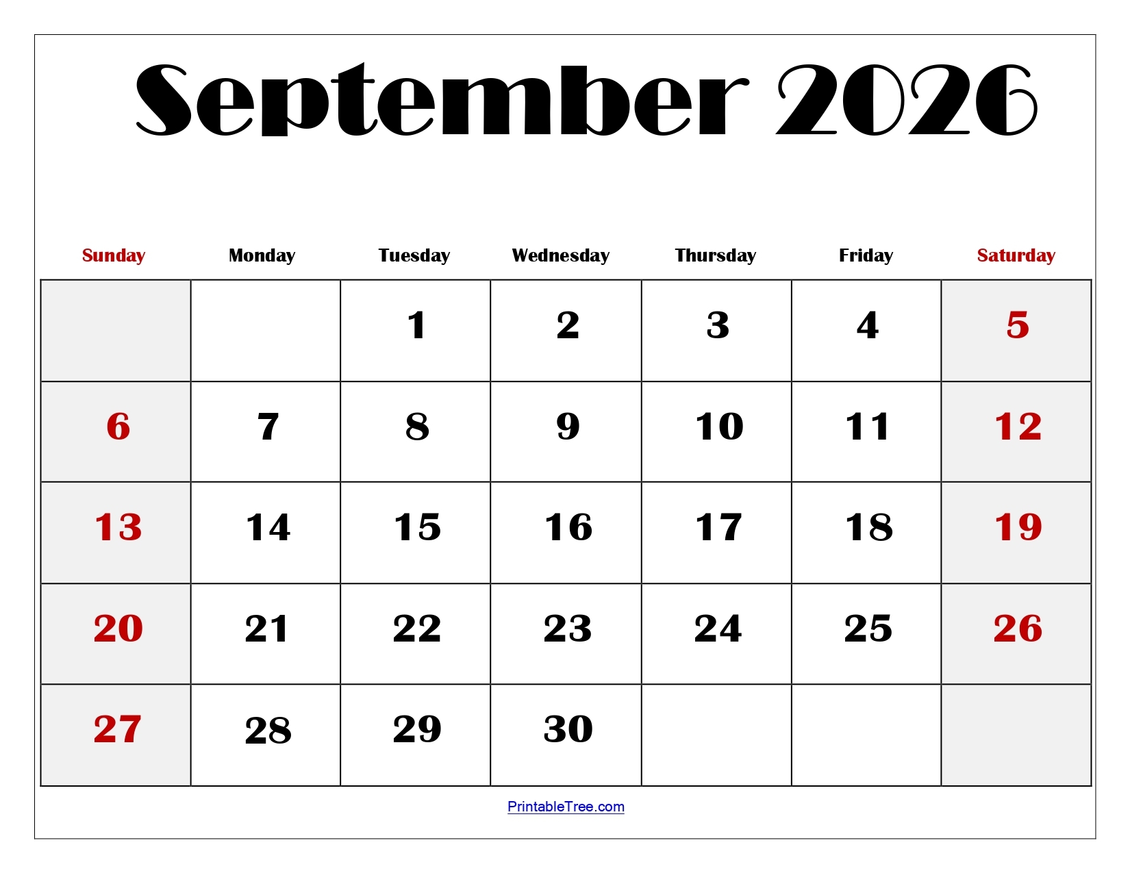 September 2026 Calendar Printable PDF With HolidaysTemplates September 2026 Calendar Printable PDF With HolidaysTemplates