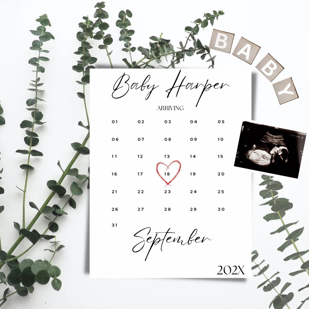 Simple Digital Pregnancy Announcement Minimalist Calendar Instagram Facebook Pregnancy Reveal Editable Summer Autumn Digital Etsy