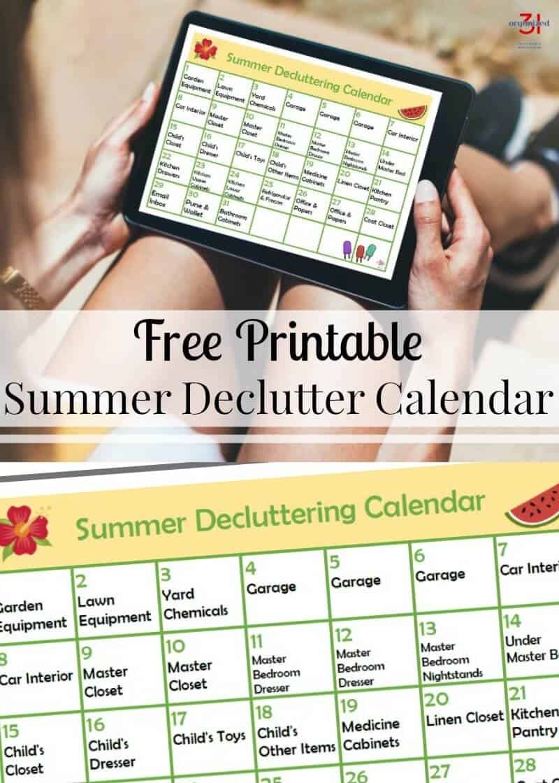 summer declutter calendar organized 31