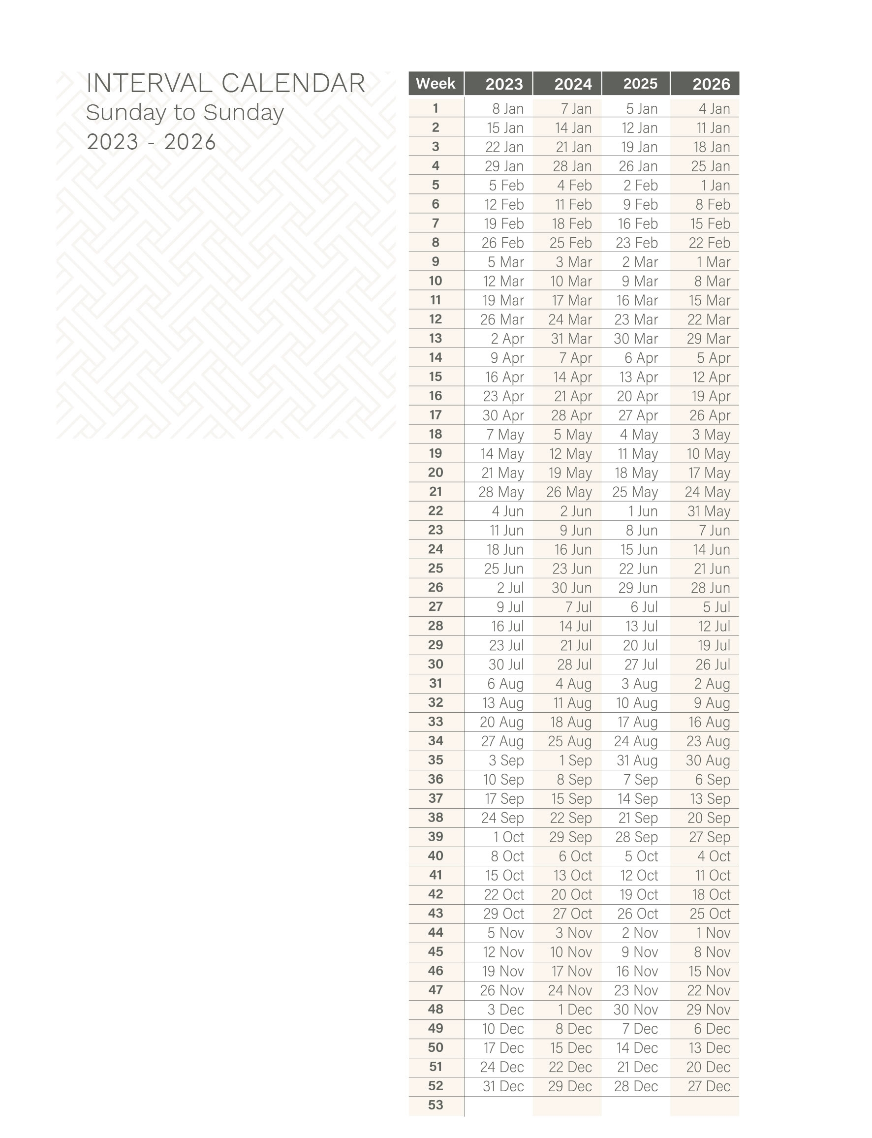 Timeshare Weeks Calendar Easily Convert Week