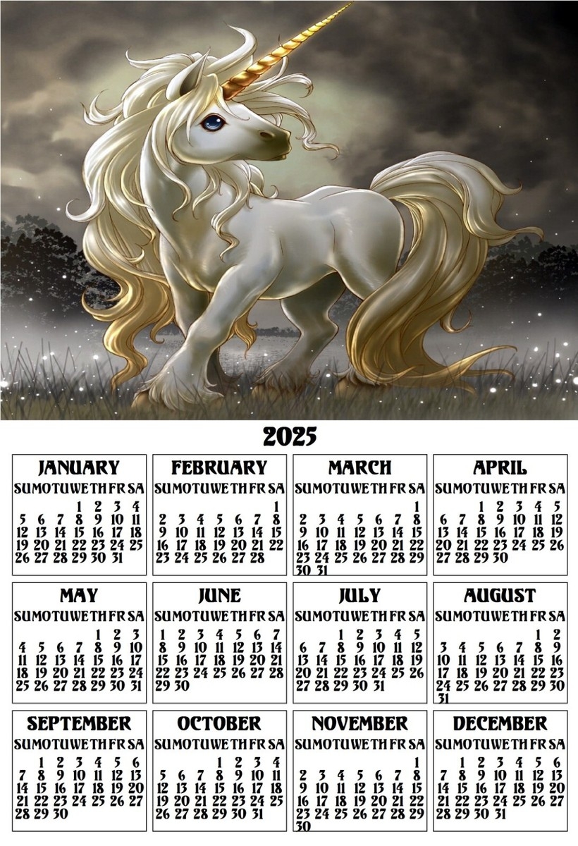 UNICORN HORSE YEARLY OFFICE KITCHEN FRIDGE 2025 MAGNETIC CALENDAR MAGNET EBay