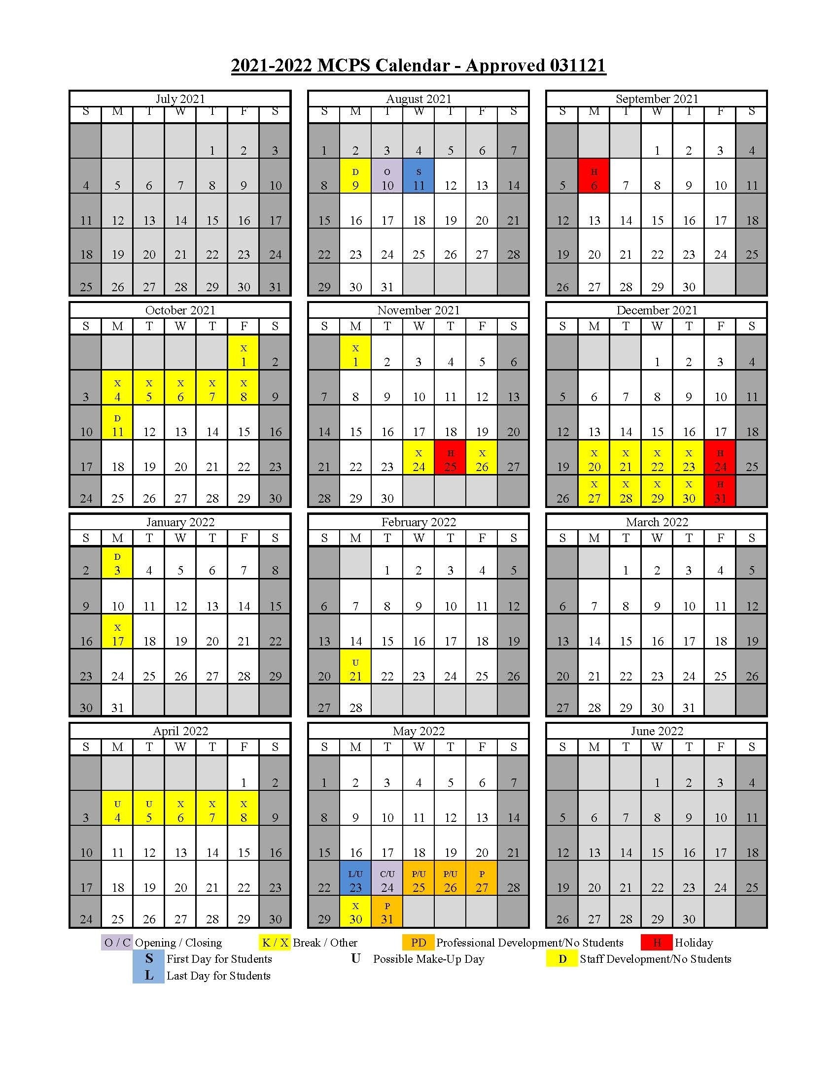 UPDATE MCPS 2021 22 School Calendar Approved Marion County Public Schools