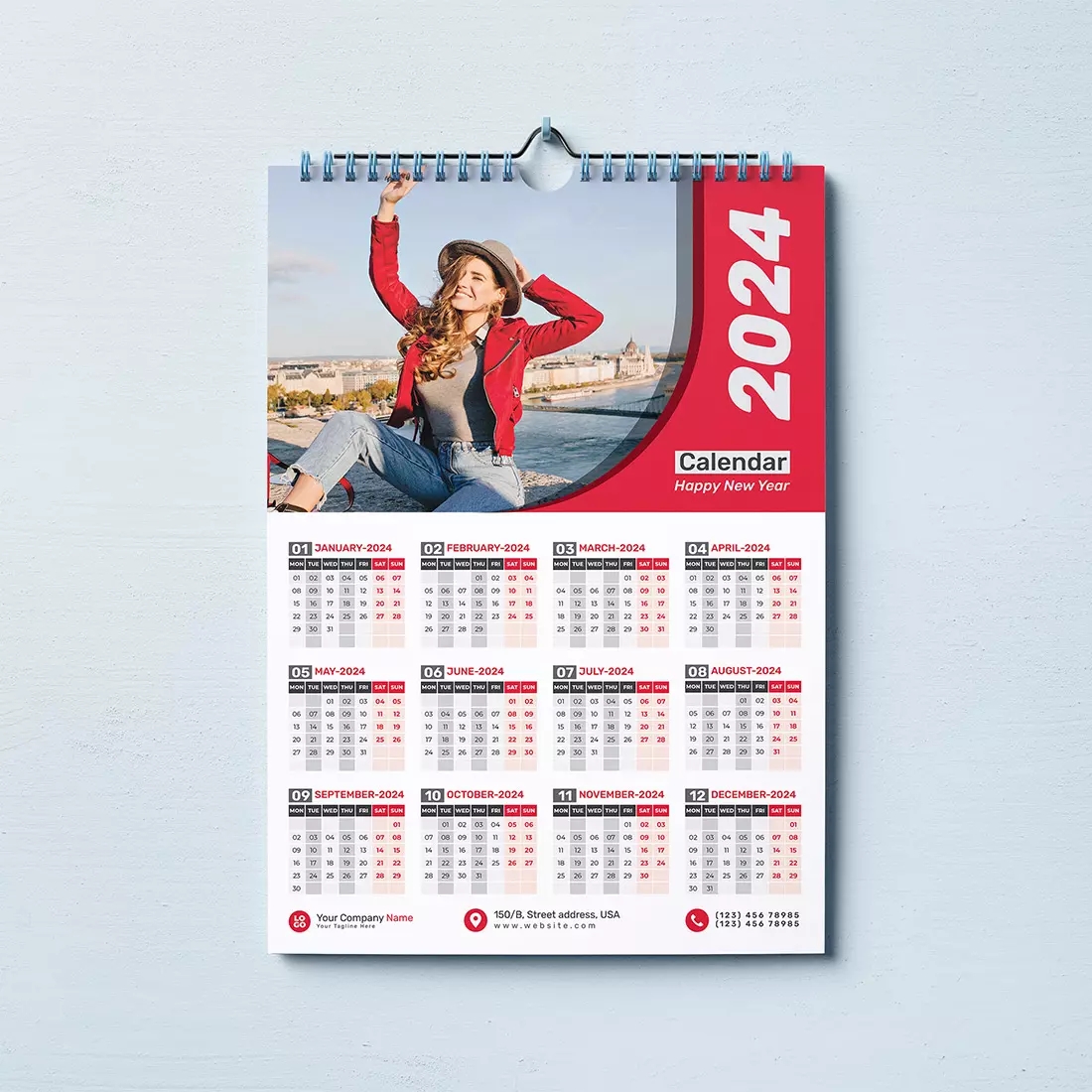 Wall Calendar 2024 One Page Calendar Single Page Calendar 12 Months Calendar MasterBundles