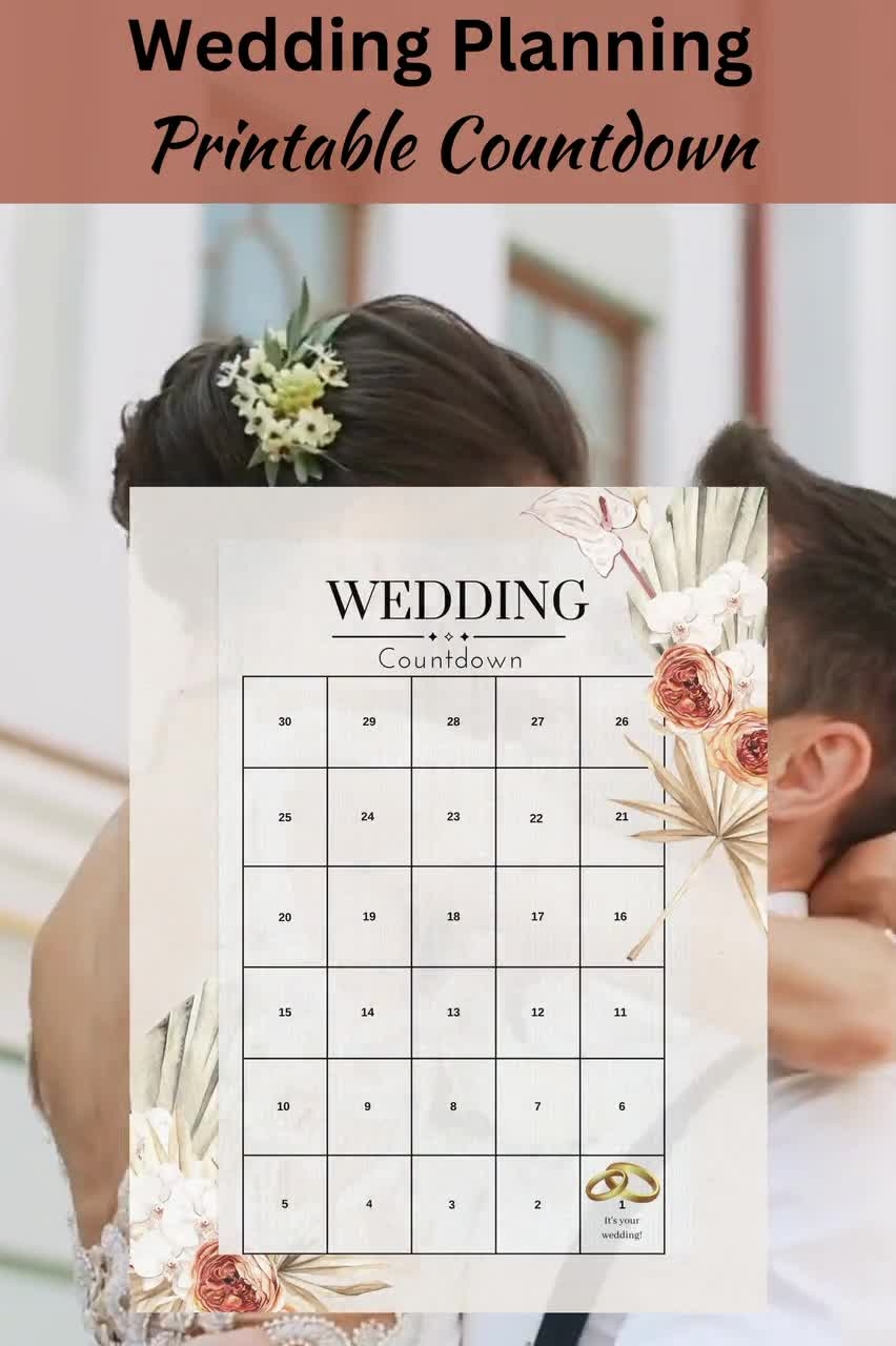Wedding Countdown Calendar Instant Download Printable PDF Etsy