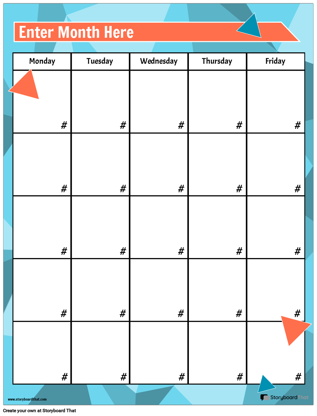 Weekday Calendar Template With Geometric Background
