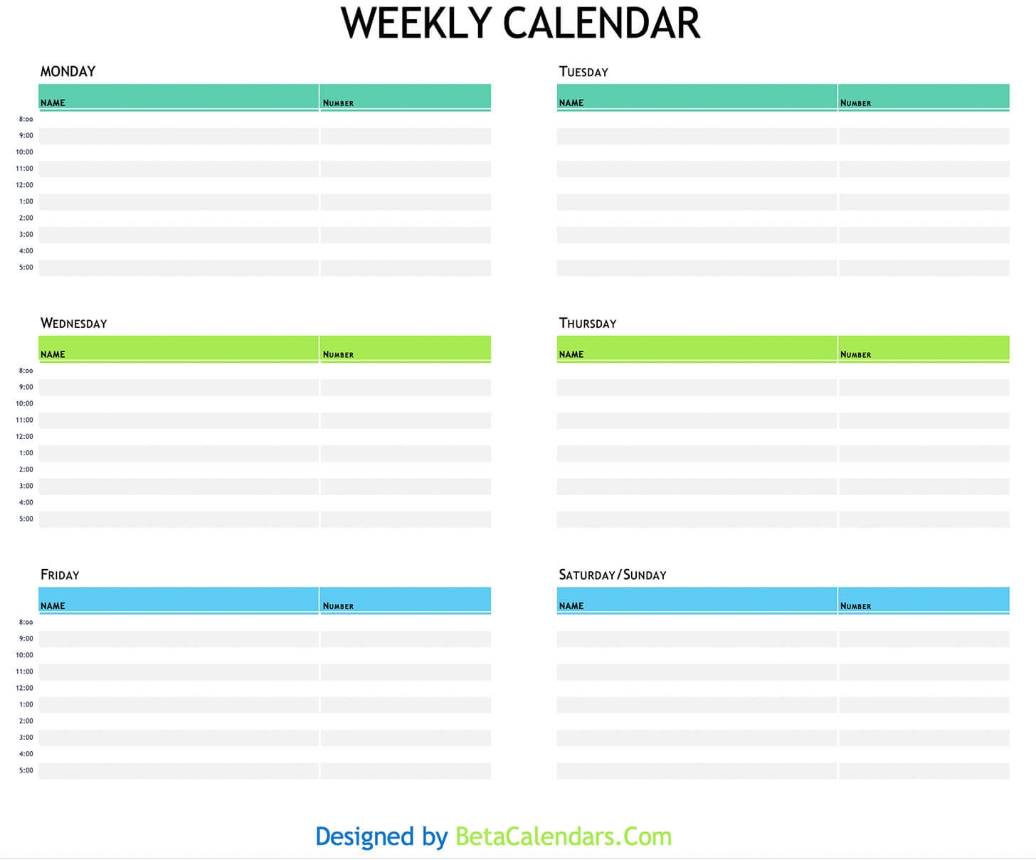 Weekly Calendar Printable Template