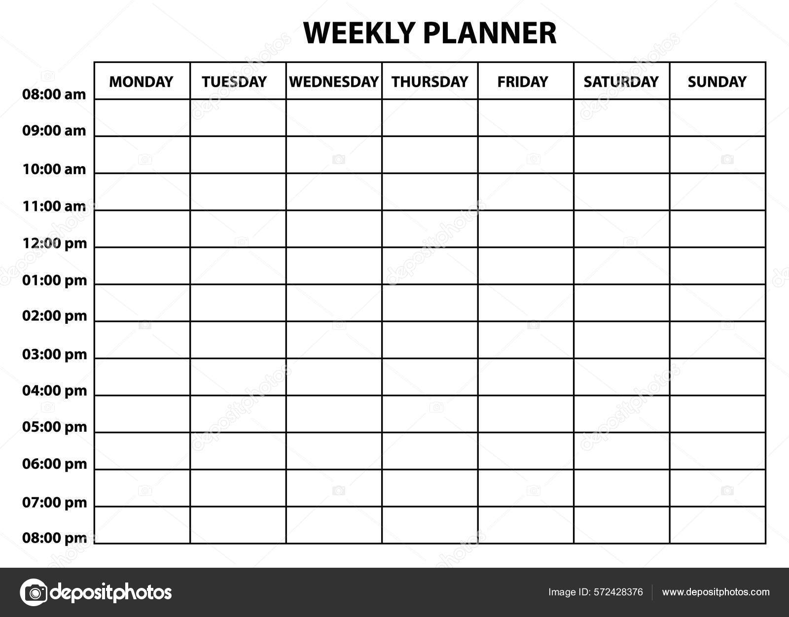 Weekly Planner Vector Template Seven Days 8Am 8Pm Stock Vector By Albachiaraa 572428376