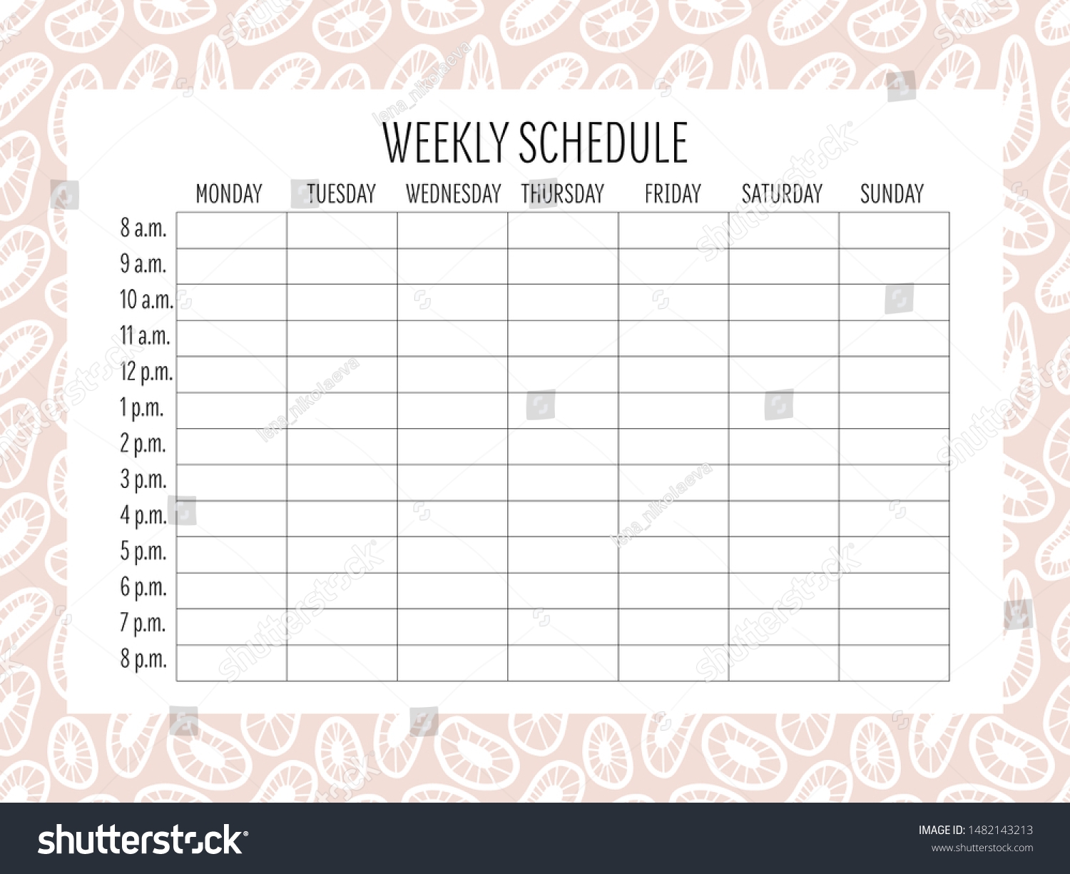 Weekly Schedule Planer Template Vector Hand Stock Vector Royalty Free 1482143213 Shutterstock