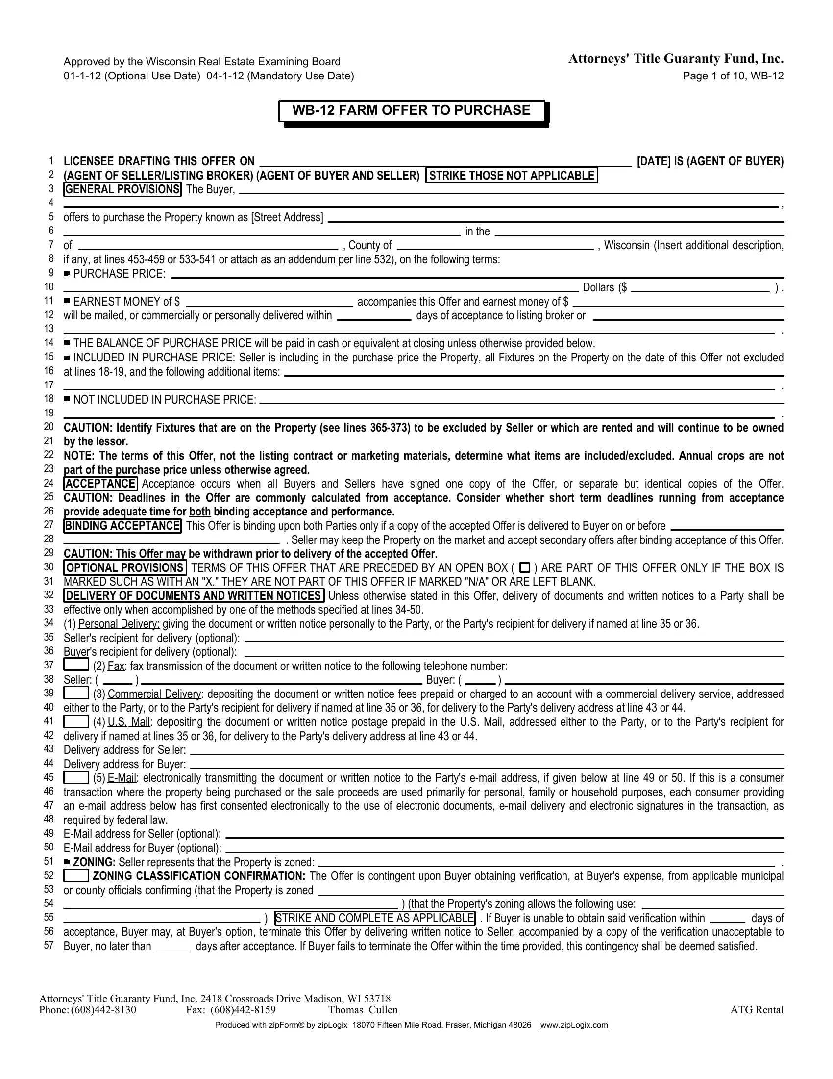 Wisconsin Form Offer Fill Out Printable PDF Forms Online