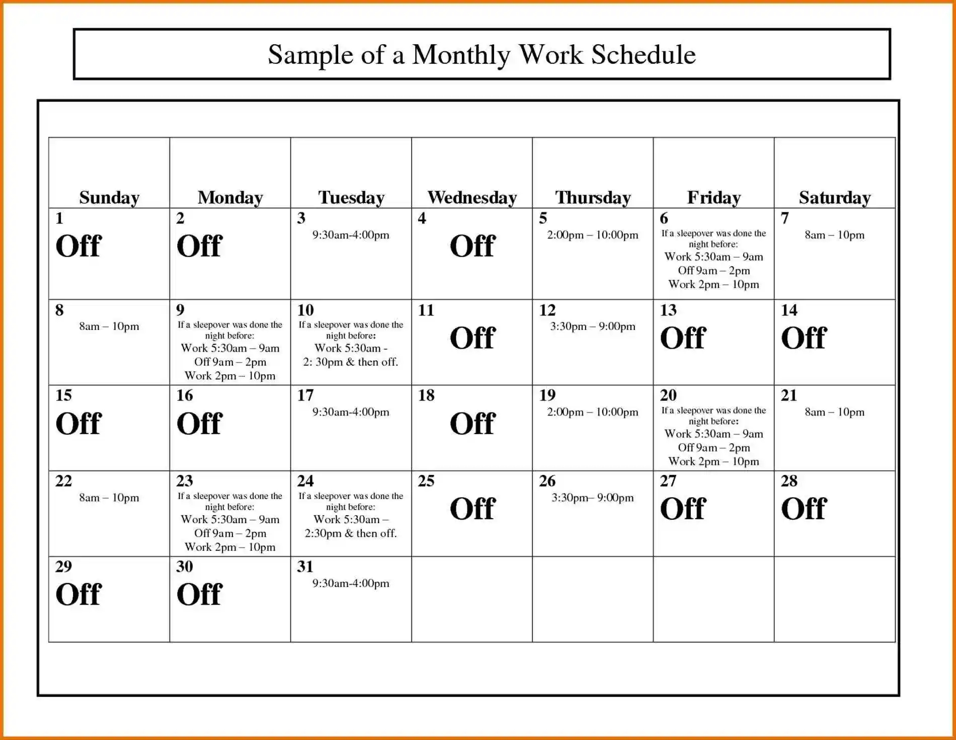 Work From Home Calendar