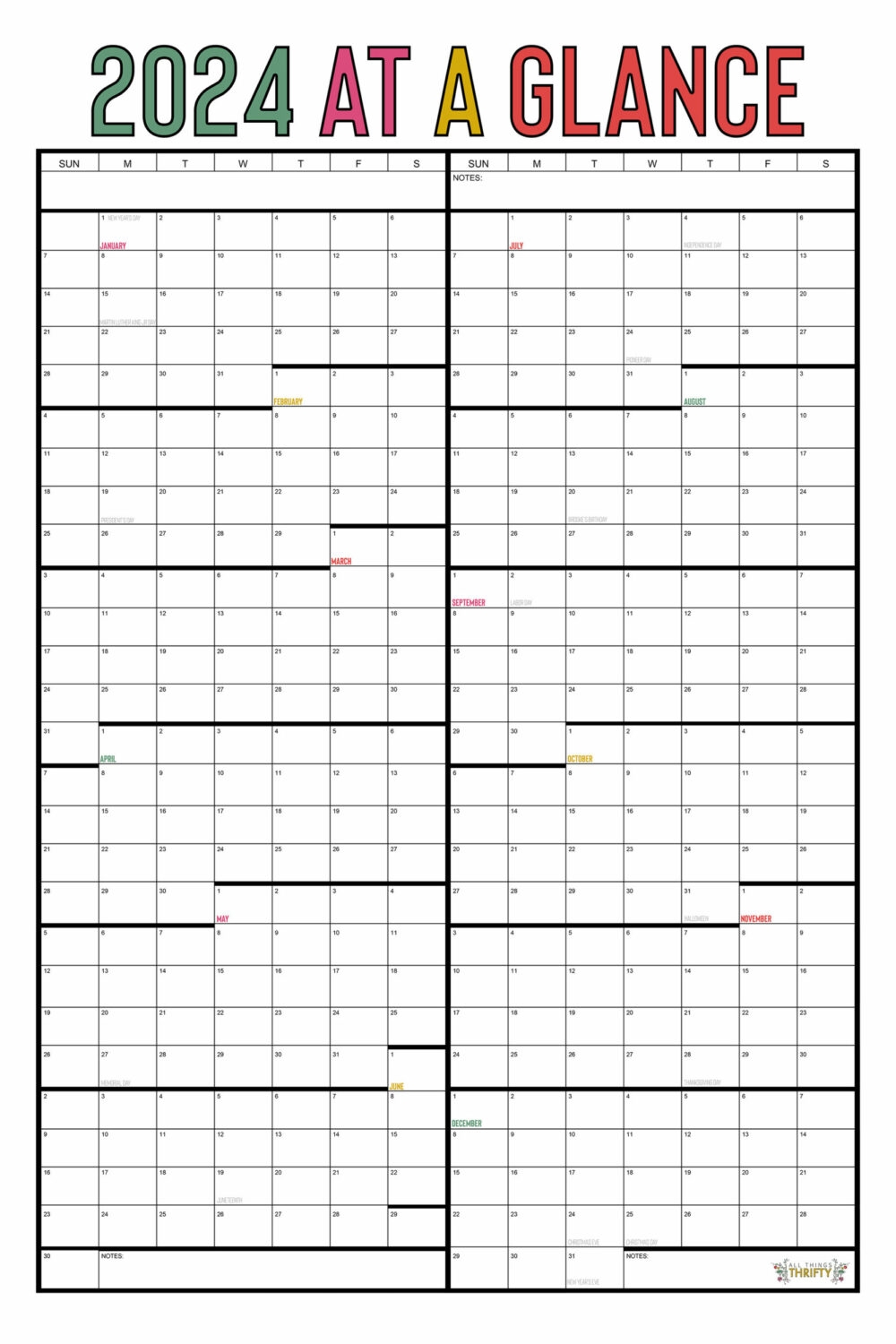 Year At A Glance FREE Printable Calendar All Things Thrifty Worksheets Library