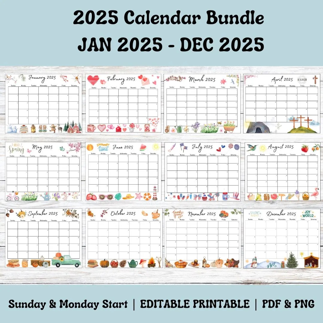 Year Long Calendar Etsy