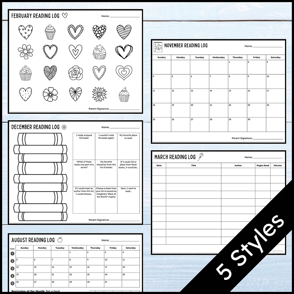 Printable Monthly Reading Log Calendar