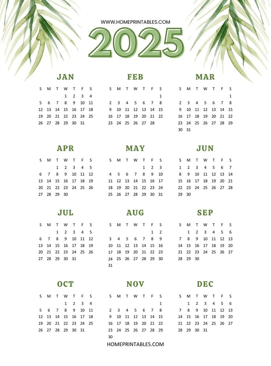 2025 Yearly Printable Calendar