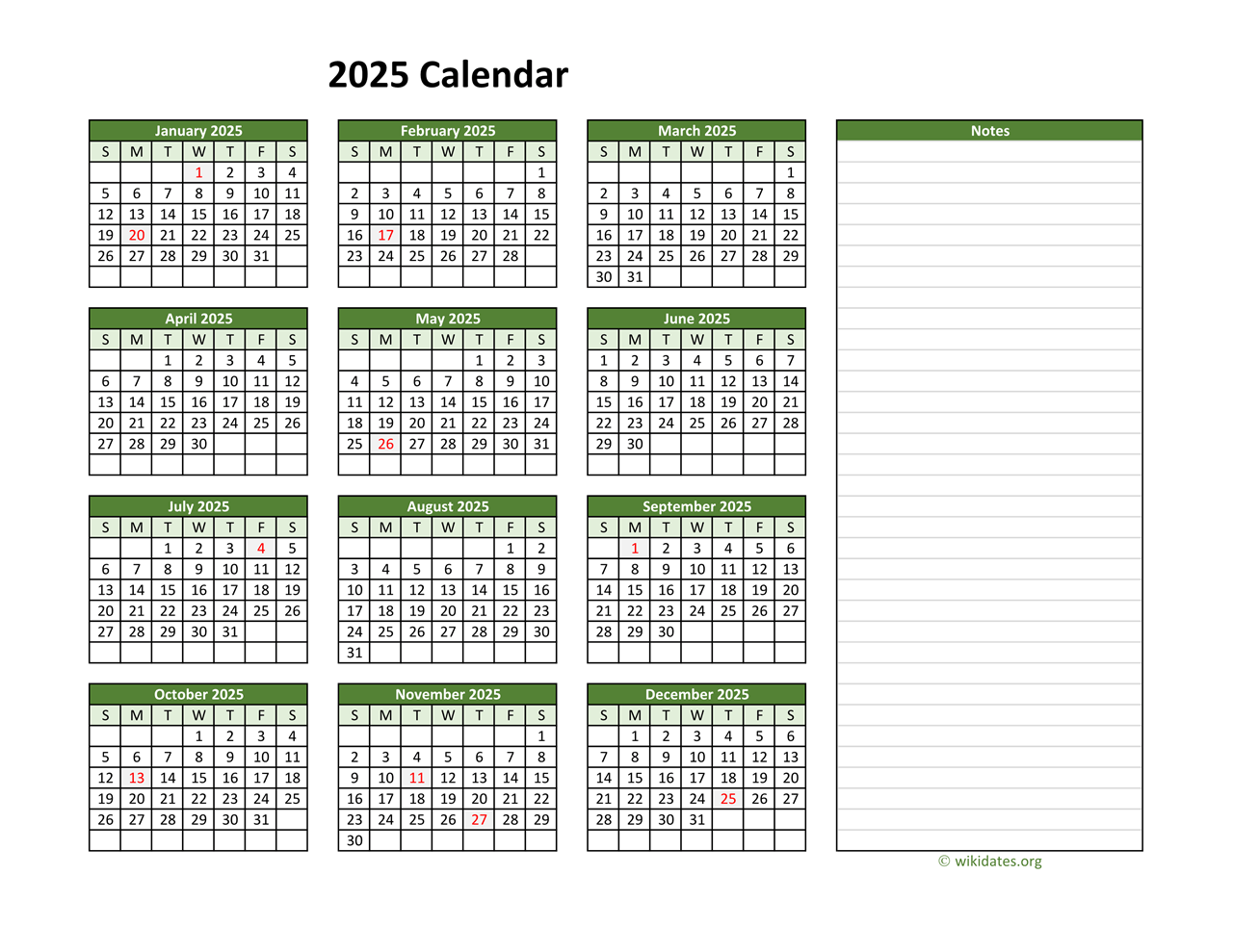 Printable 2025 Calendars With A Sidebar For Notes