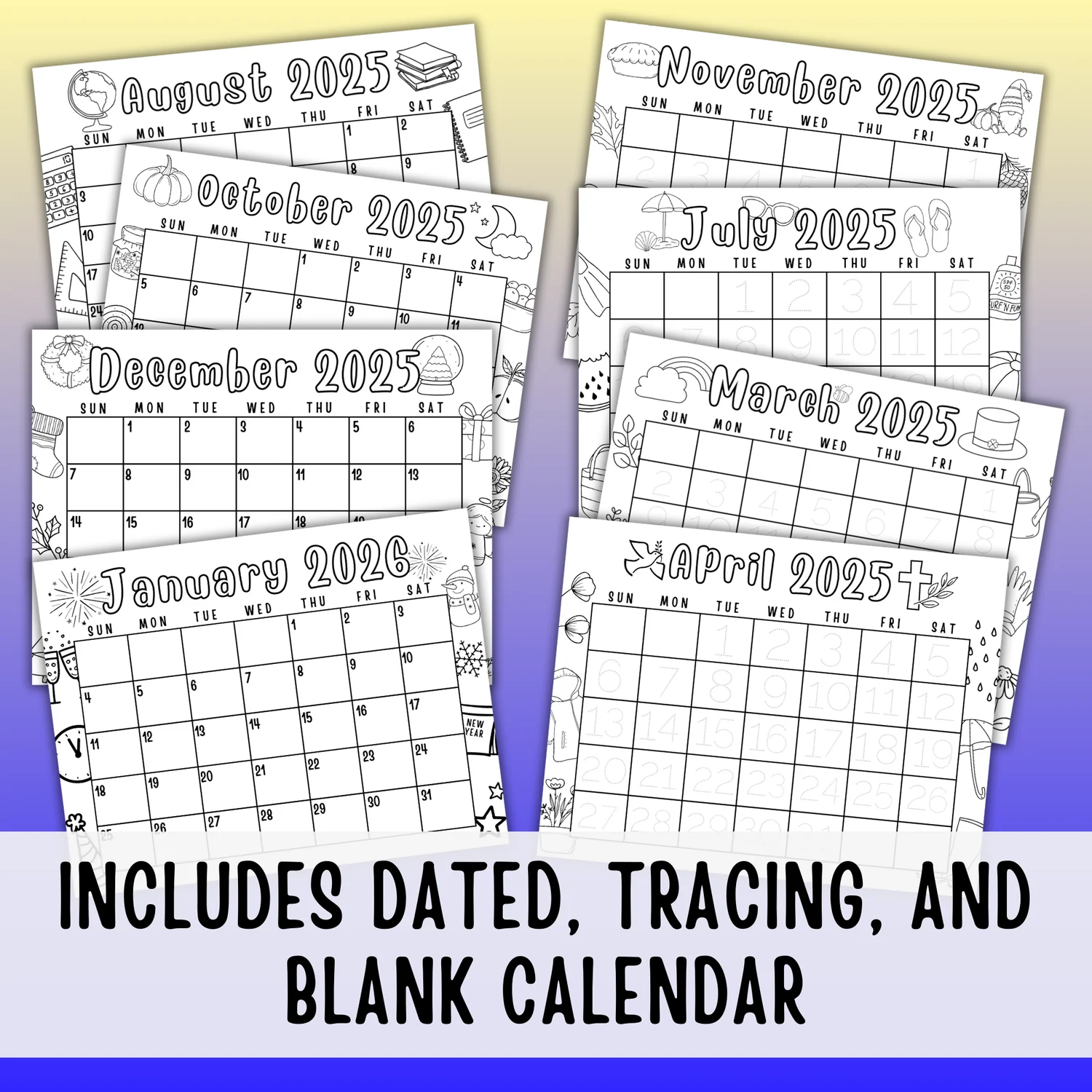 13 Month Printable Calendar For Kids Payhip