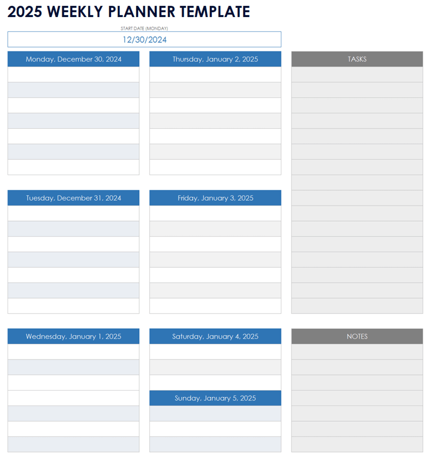 2025 Printable Weekly Calendar 2025 Printable Weekly Calendar