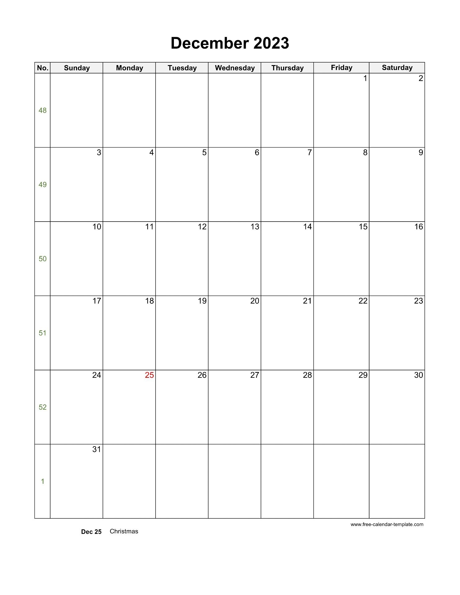 2023 December Calendar Blank Vertical Template Free calendar template 