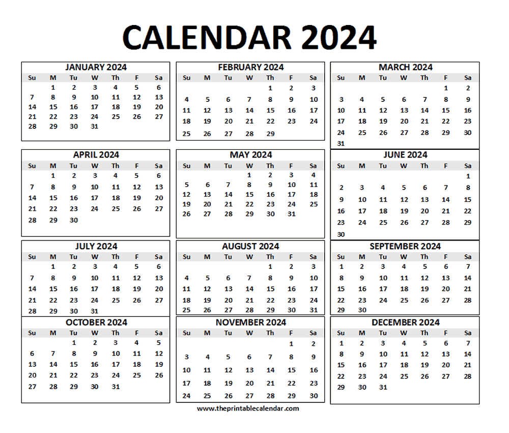 2024 Calendar Printable 12 Months Calendar On One Page Theprintablecalendar