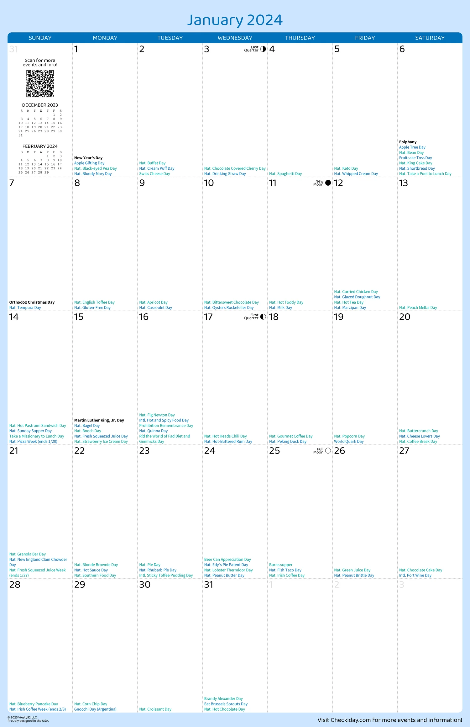 2024 Food Holiday Calendar Printable Digital Copy 1400 Events FREE Access To Descriptions