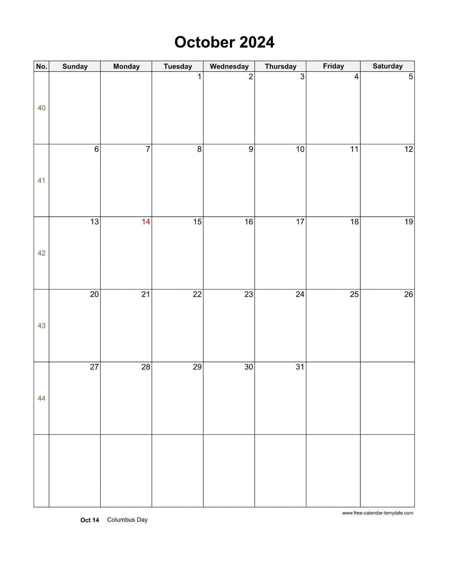 Free Printable October Calendar