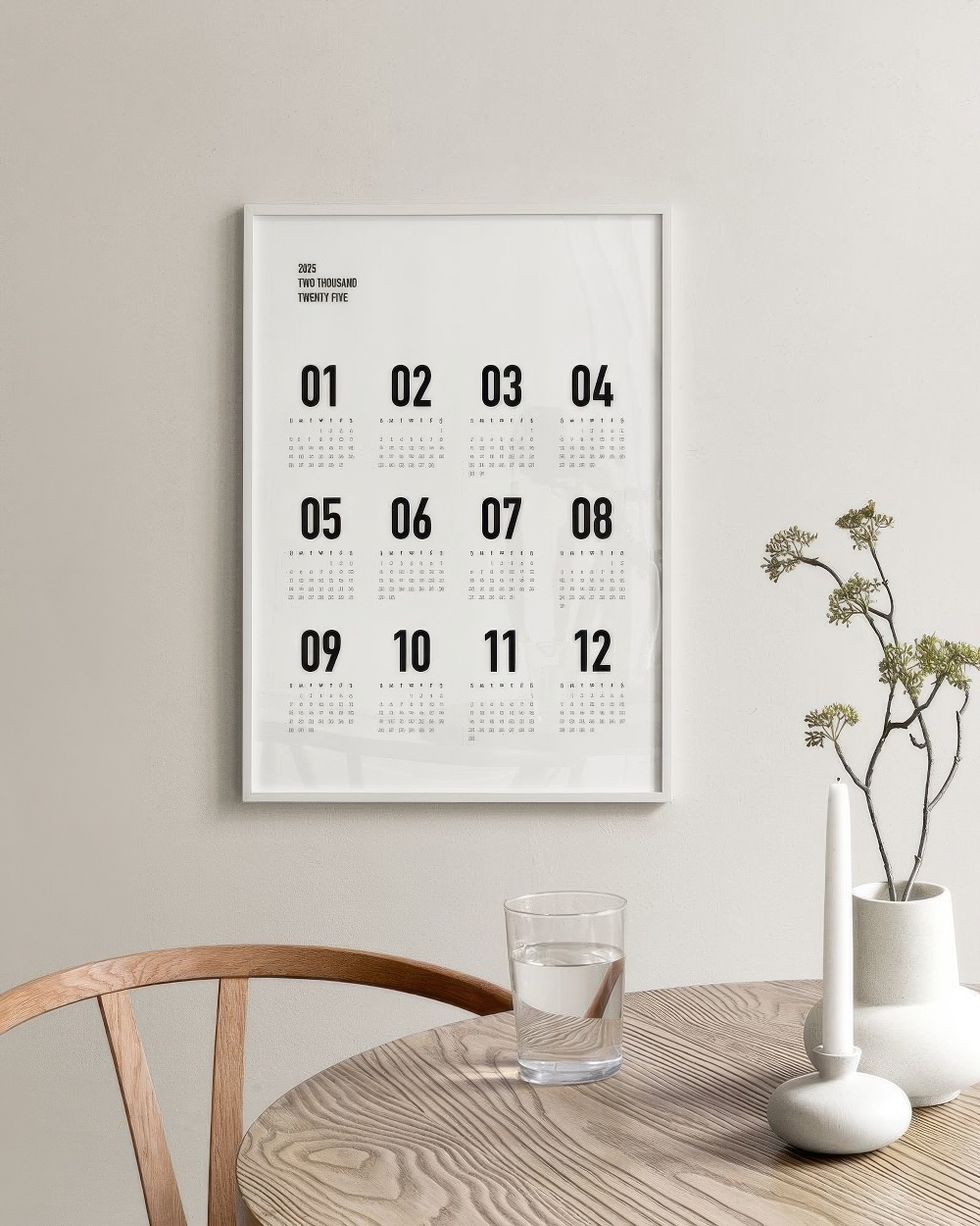 2025 Calendar Print Minimalist Black White Poster Desenio