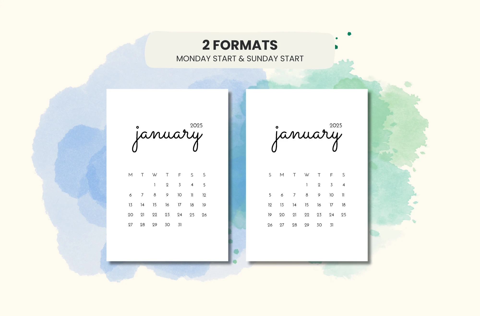 2025 Calendar Printable Mini Calendar 2025 Monthly Calendar 2025 Portrait A5 Minimalist Simple Etsy