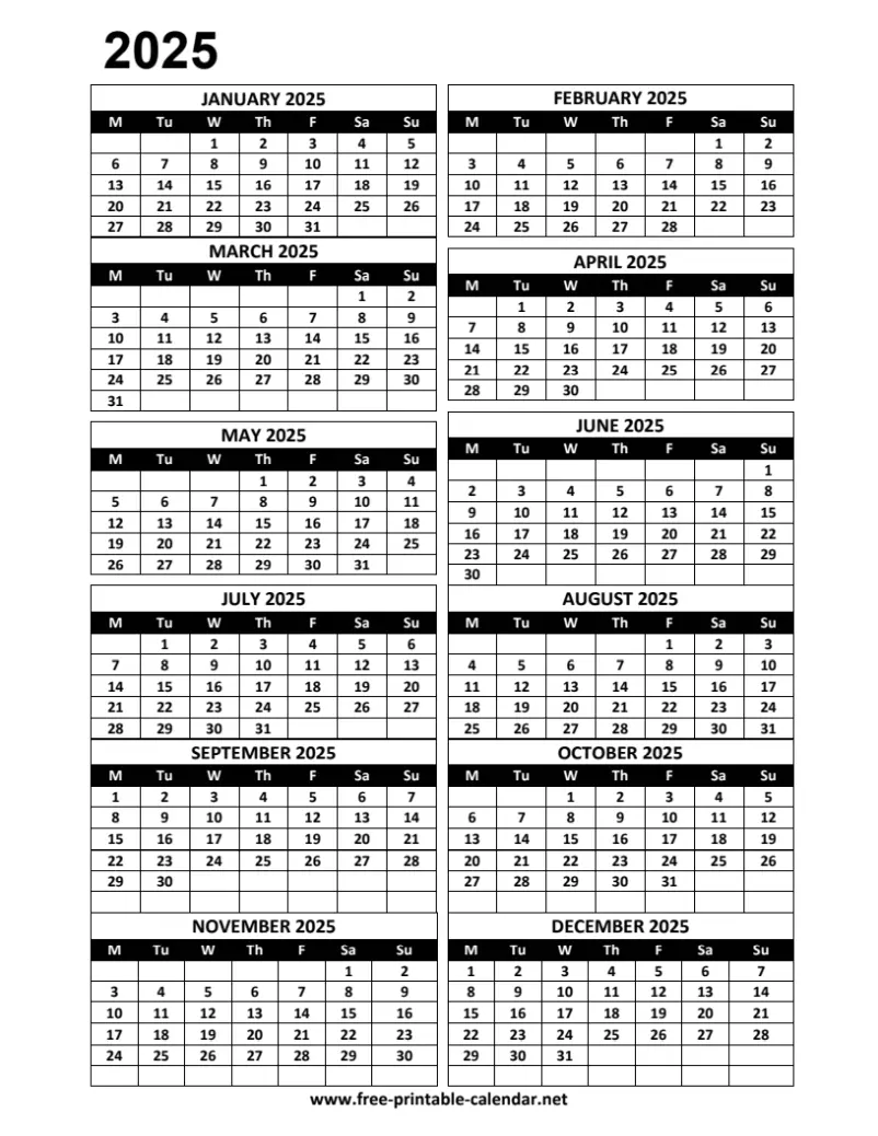 Free Weekly Printable Calendars 2025