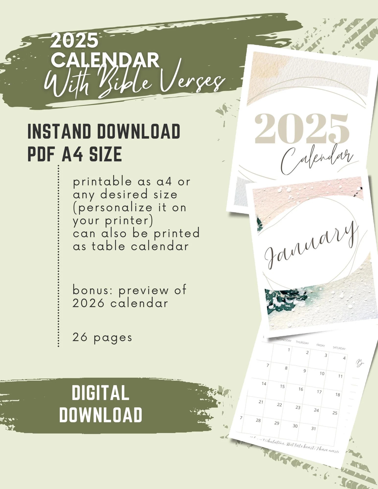 2025 Calendar With Bible Verses For Each Month And Birthday Reminders Etsy