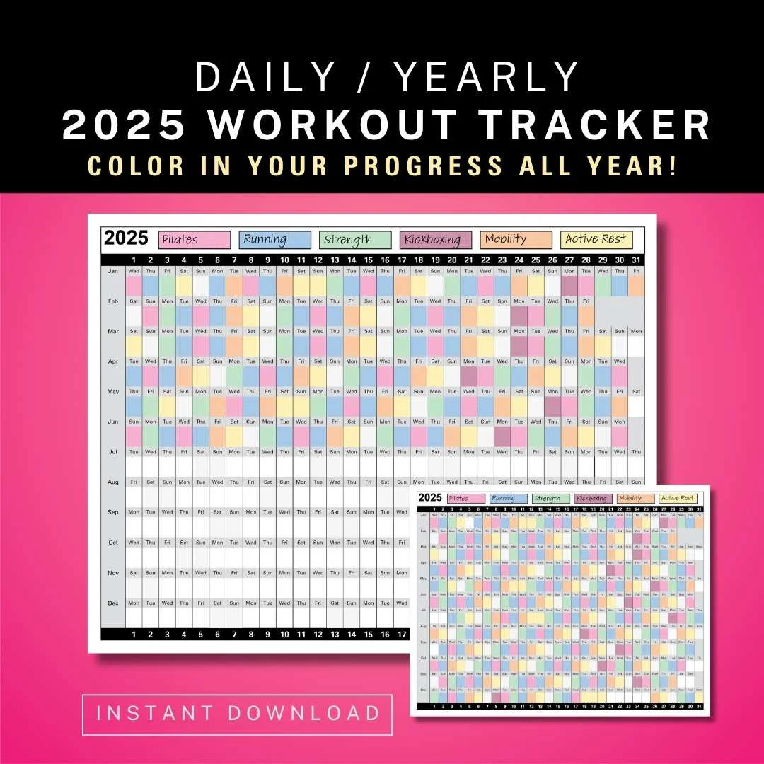 2025 daily yearly workout tracker calendar coloring exercise log habit tracker color in yearly fitness calendar work out fitness planner etsy